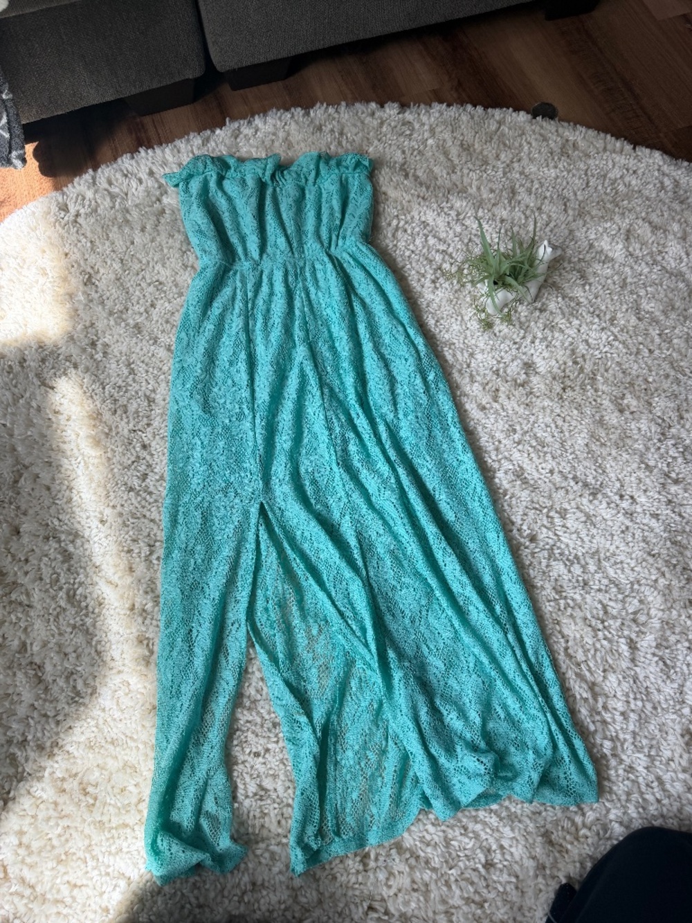 Strapless maxi Speechless strapless y2k, vintage slotted Lace Maxi Dress in Aqua